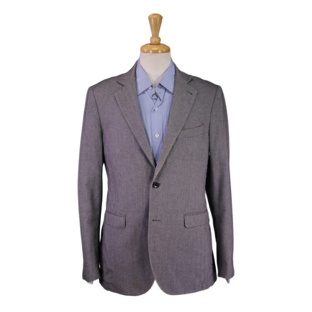 Gutteridge Dal 1878 Blue Gray Herringbone Cotton 2-Btn Blazer Jacket 40R